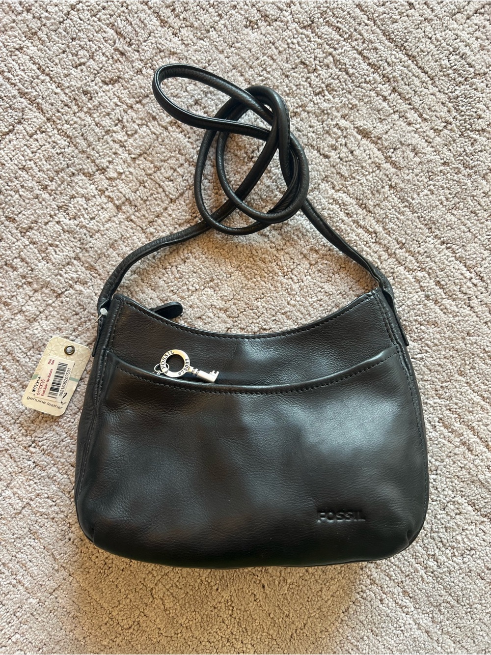 Fossil Black Leather Mini Slouch Crossbody